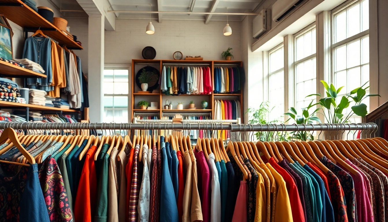 Admire the vibrant vintage clothing collection at a thrift store Denmark, showcasing unique styles and warm ambiance.