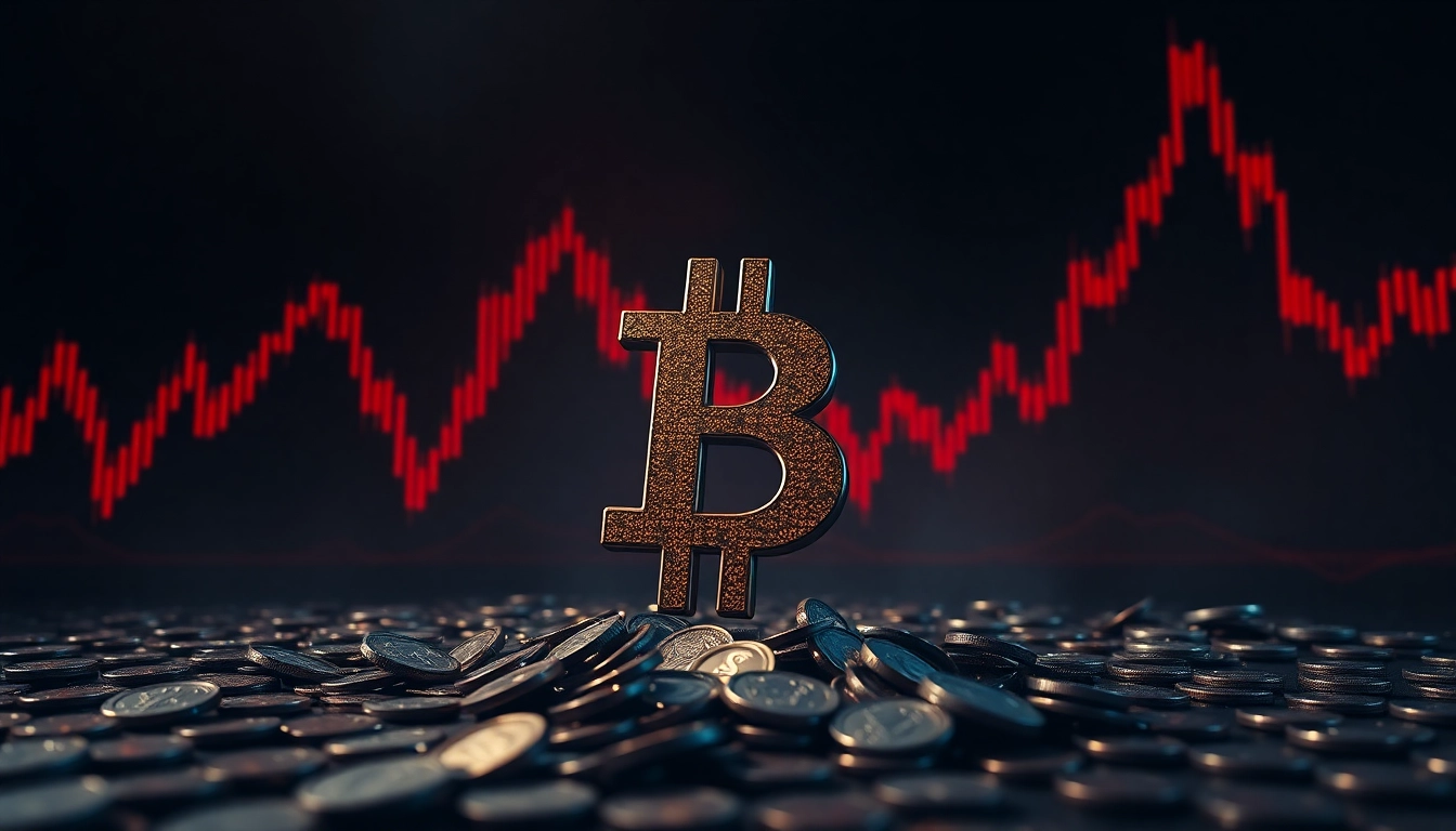 Illustration of a crypto crash depicting a broken digital currency symbol surrounded by falling market charts.