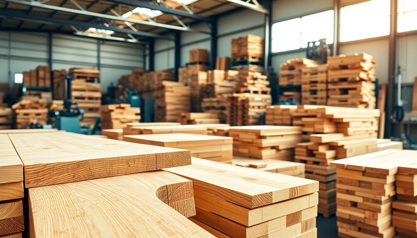 Pine pallet sawn timber supplier workspace highlighting fresh pine timber and industrial tools.