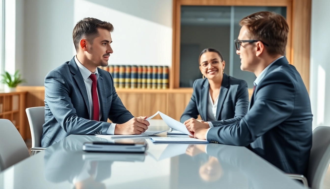 Engaged Maryland Workers Comp Lawyers guiding a client through legal options in a professional office.